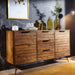 Design Sideboard NISHAN 160 x 40 x 88 cm Sheesham Massiv Holz | Kommode mit Türen & Schubladen | Massive Anrichte Industrial | Massivholz Schrank mit Metallbeinen - Industrieelinhuis.nl