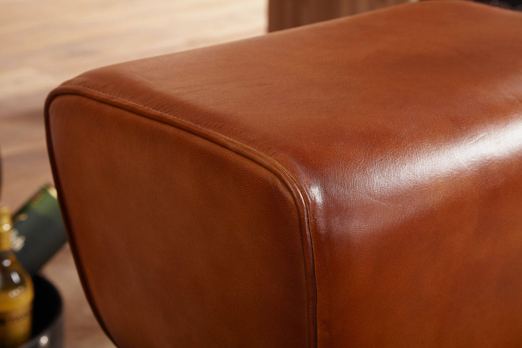 Barhocker Turnbock 43x75x43 cm Mango Massivholz / Echtleder | Design Barstuhl Braun | Lederhocker ohne Lehne | Country Hocker Tresenstuhl - Industrieelinhuis.nl