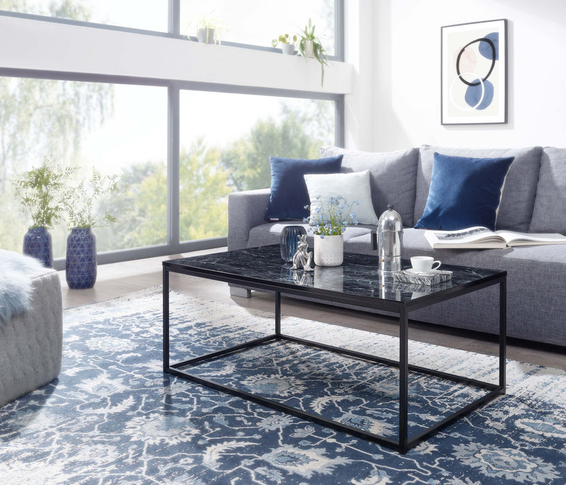 Couchtisch 100x60x40 cm mit Marmor Optik Schwarz | Wohnzimmertisch mit Metall-Gestell | Sofatisch Eckig Tisch Wohnzimmer | Beistelltisch - Industrieelinhuis.nl