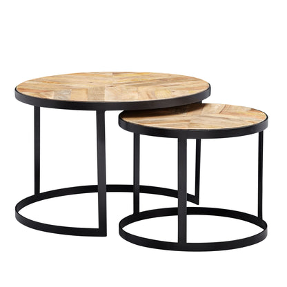Salontafel set van 2 | Mangohout - Zwart onderstel | Ø 60 / 44 cm