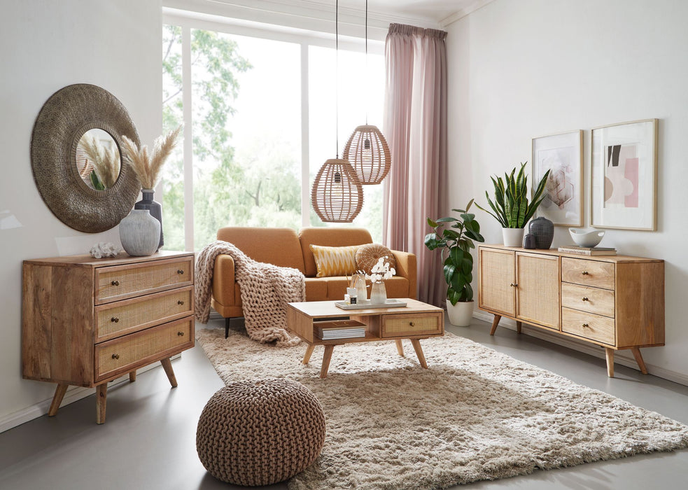 Design Sideboard 140x75x40 cm Mango Massivholz | Kommode 3 Schubladen | Hoher Kommodenschrank Holz Massiv | Standschrank Wohnzimmer | 2 Türfächer - Industrieelinhuis.nl