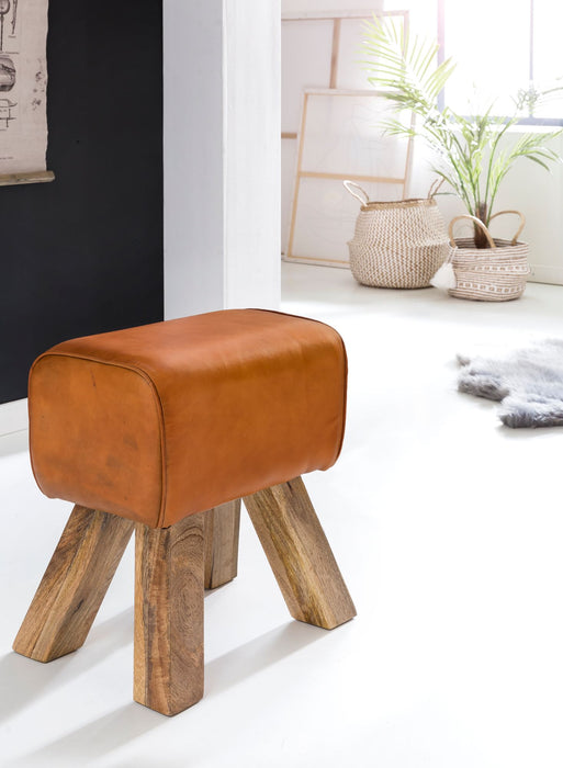 Design Turnbock Sitzhocker Braun 40 x 30 x 47 cm | Turnhocker Hocker Lederhocker Springbock | Beistellhocker Echtleder Fußhocker - Industrieelinhuis.nl