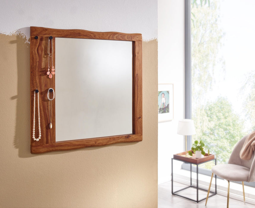 Wandspiegel Sheesham Massivholz 80x80x3 cm Design Flurspiegel Baumkante | Hängespiegel Modern mit Haken | Spiegel Wand Groß | Moderner Garderobenspiegel - Industrieelinhuis.nl