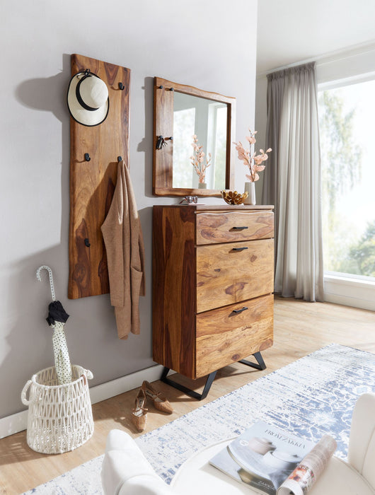 Wandspiegel Sheesham Massivholz 80x80x3 cm Design Flurspiegel Baumkante | Hängespiegel Modern mit Haken | Spiegel Wand Groß | Moderner Garderobenspiegel - Industrieelinhuis.nl