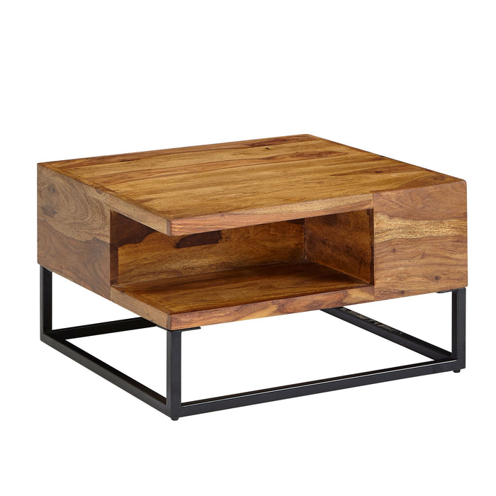 Couchtisch 60x60x34,5 cm Sheesham Massivholz / Metall Sofatisch Eckig | Wohnzimmertisch mit Stauraum | Kaffeetisch Massiv | Kleiner Tisch Beistelltisch Wohnzimmer Modern Quadratisch - Industrieelinhuis.nl