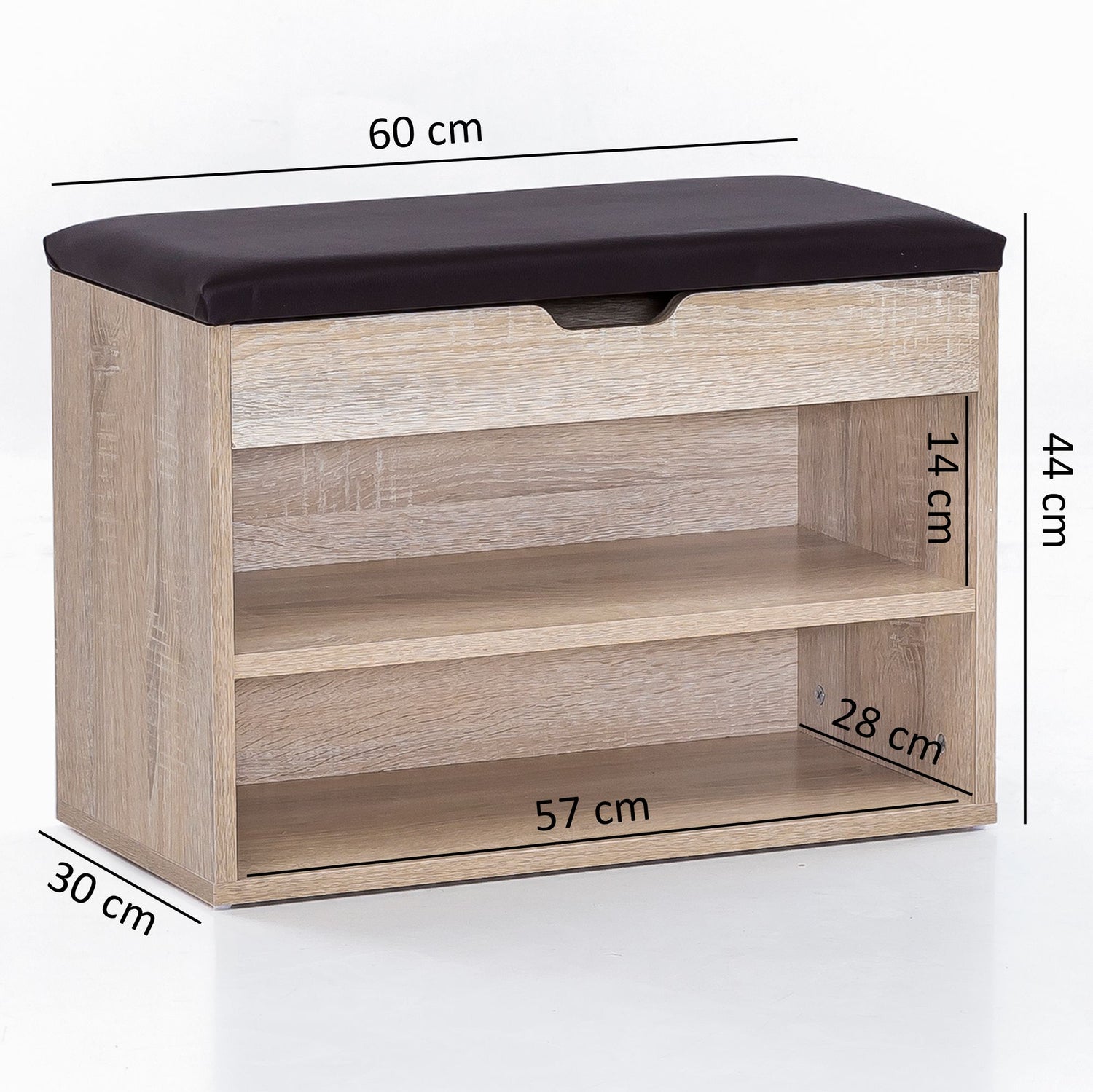 Schuhbank mit Sitzfläche Sonoma Garderoben-Bank Holz 60 x 40 x 30 cm | Holzbank klein gepolstert | Sitzbank schmal Flur mit Stauraum | Truhenbank Schuhtruhe Flurmöbel - Industrieelinhuis.nl