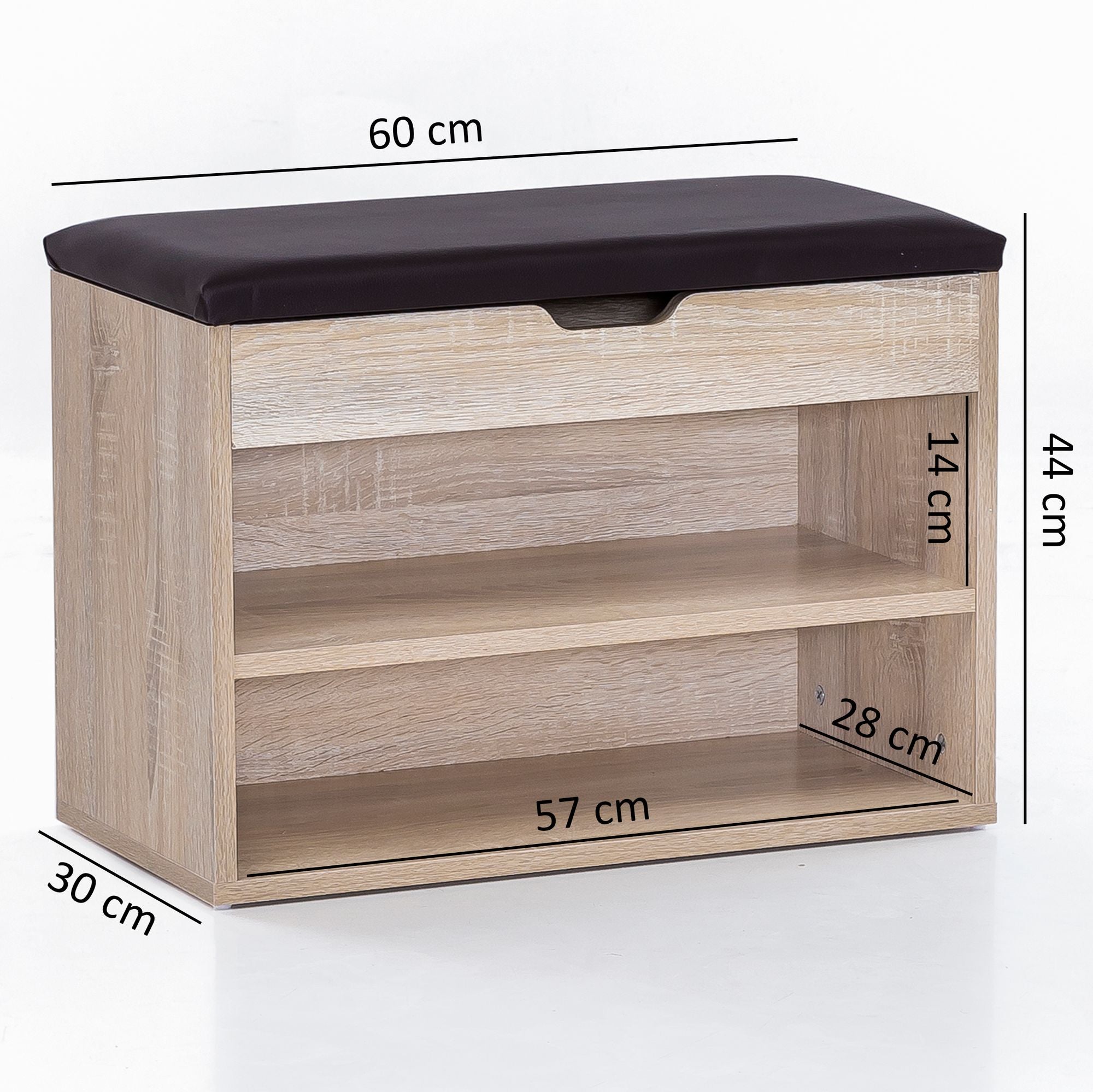 Schuhbank mit Sitzfläche Sonoma Garderoben-Bank Holz 60 x 40 x 30 cm | Holzbank klein gepolstert | Sitzbank schmal Flur mit Stauraum | Truhenbank Schuhtruhe Flurmöbel - Industrieelinhuis.nl