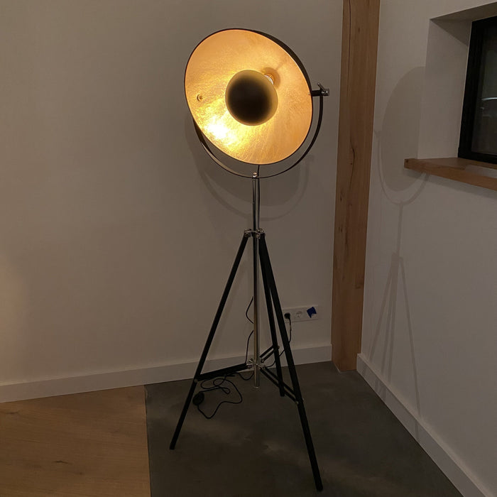 Vloerlamp / Driepoot - Studiolamp Industrieel Design | Zwart met Goud | 179cm - Industrieelinhuis.nl