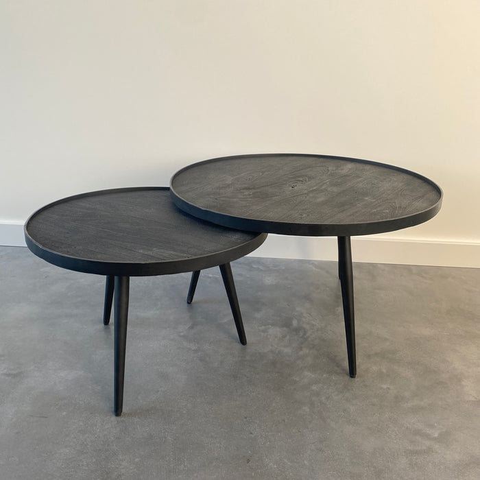 Salontafel set rond Industrieel Design | Mangohout Staal | 58-76cm - Industrieelinhuis.nl
