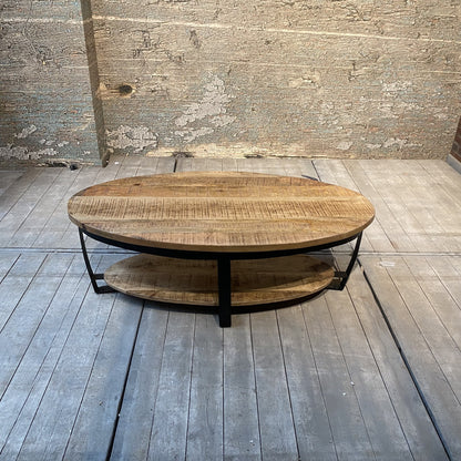 Salontafel Ovaal Industrieel Design | Mangohout en Staal | 130x70x45cm