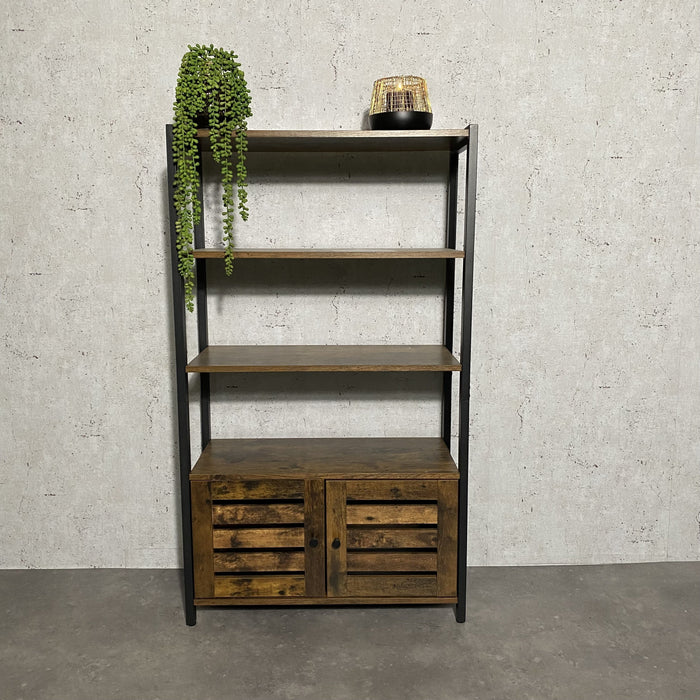 Schappenkast / Boekenkast Industrieel Design | Houtlook en Staal | 70x30x121,5cm - Industrieelinhuis.nl