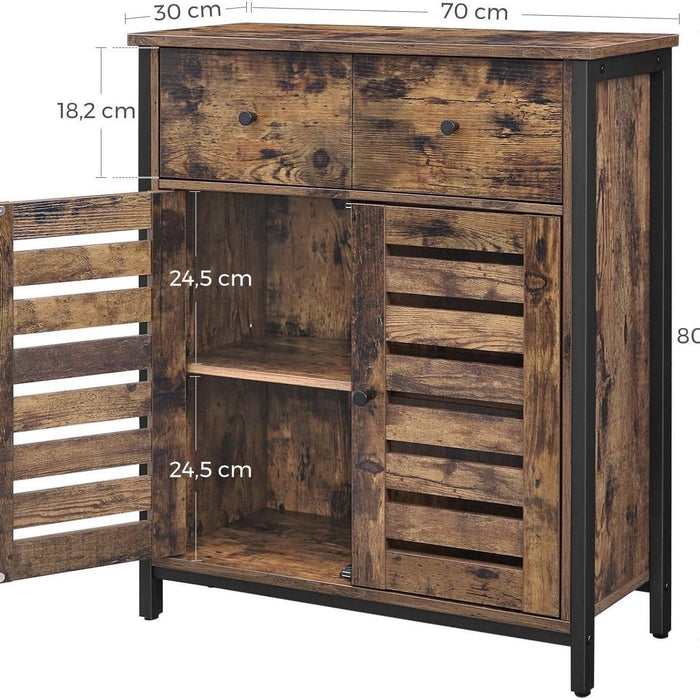 Compact kastje met lade Industrieel Design | Houtlook en Staal | 70x30x80cm - Industrieelinhuis.nl