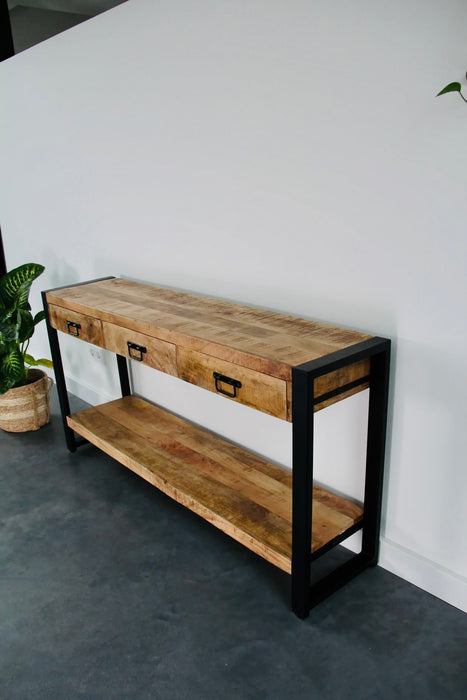 Sidetable / Dressoir met lades Industrieel Design | Mangohout en Staal | 150x35x76cm - Industrieelinhuis.nl