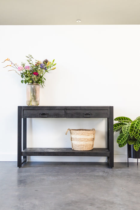 Sidetable / Dressoir met lades Industrieel Design | Zwart Mangohout en Staal | 120x35x76cm - Industrieelinhuis.nl