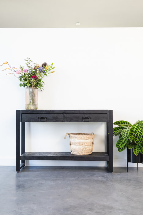 Sidetable / Dressoir met lades Industrieel Design | Zwart Mangohout en Staal | 120x35x76cm - Industrieelinhuis.nl