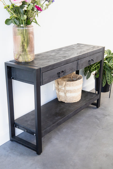 Sidetable / Dressoir met lades Industrieel Design | Zwart Mangohout en Staal | 120x35x76cm - Industrieelinhuis.nl