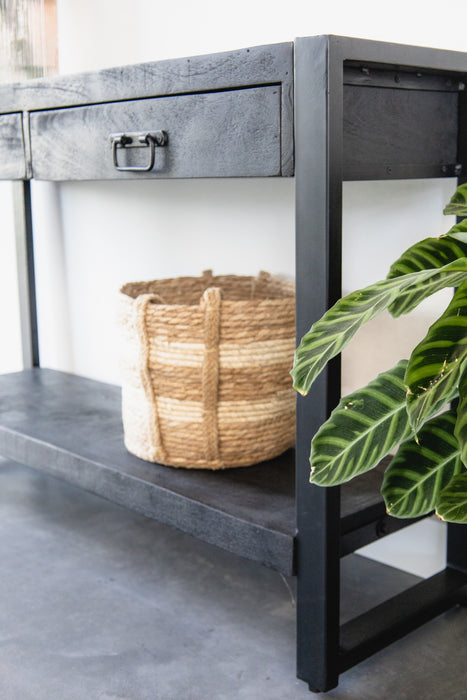 Sidetable / Dressoir met lades Industrieel Design | Zwart Mangohout en Staal | 120x35x76cm - Industrieelinhuis.nl