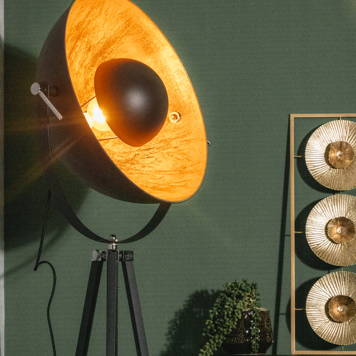 Vloerlamp / Driepoot - Studiolamp Industrieel Design | Zwart met Goud | 180cm - Industrieelinhuis.nl
