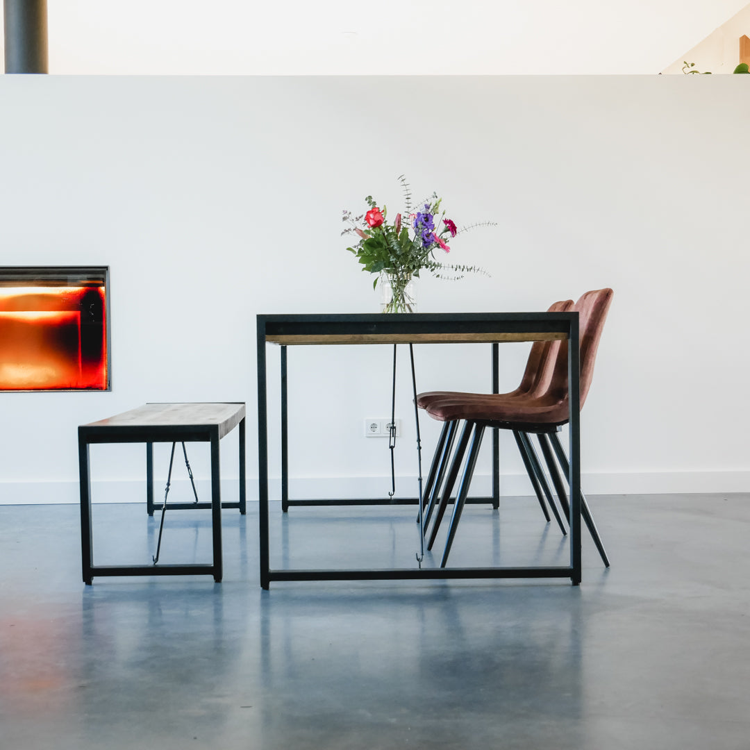 Eettafel / Keukentafel Industrieel Design | Mangohout en Staal | 180x90x76cm - Industrieelinhuis.nl