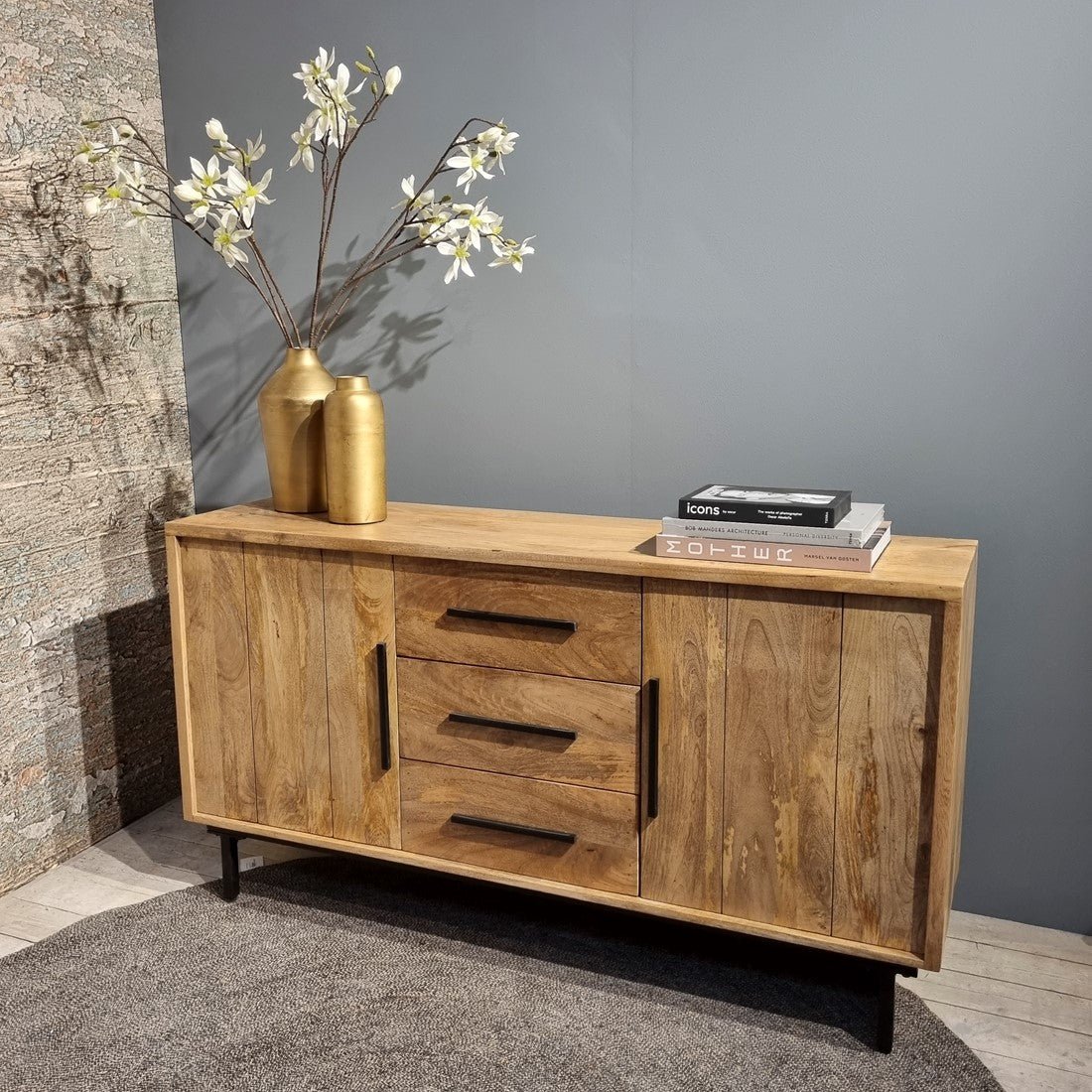 Dressoir kast mango hout | Industrieel Design | 155x40x80cm - Industrieelinhuis.nl