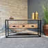 Sidetable mangohout met drie lades | Mangohout en Staal | 150x35x77