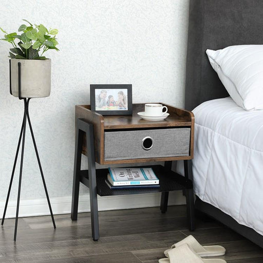 Nachtkastje Industrieel Design | Houtlook en Staal | 46,3x35x52,5cm - Industrieelinhuis.nl