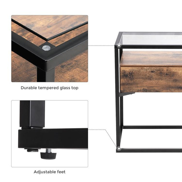 Bijzettafel met blad van glas Industrieel Design | Houtlook en Staal | 43x43x54cm - Industrieelinhuis.nl